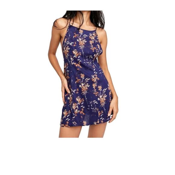 Intimately Free People Mini Dress Size S Navy Gold Adjustable Straps Charms - Picture 1 of 7